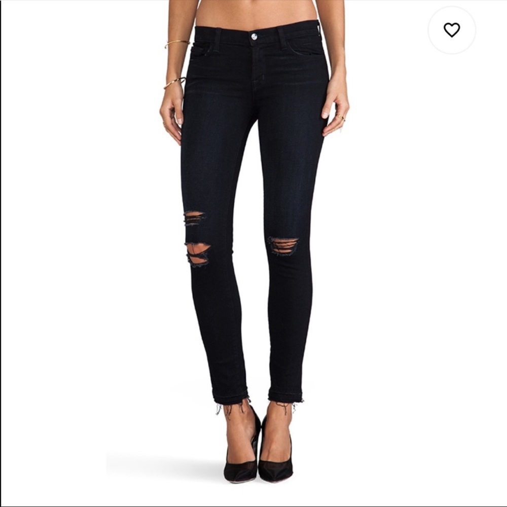 J Brand Blacklash Skinny Distressed Raw Hem Jeans Size 24
